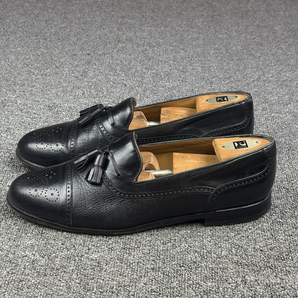 Mezlan Havana Tassel Loafers Black Leather Brogue Cap Toe Dress Shoes Spain 11W